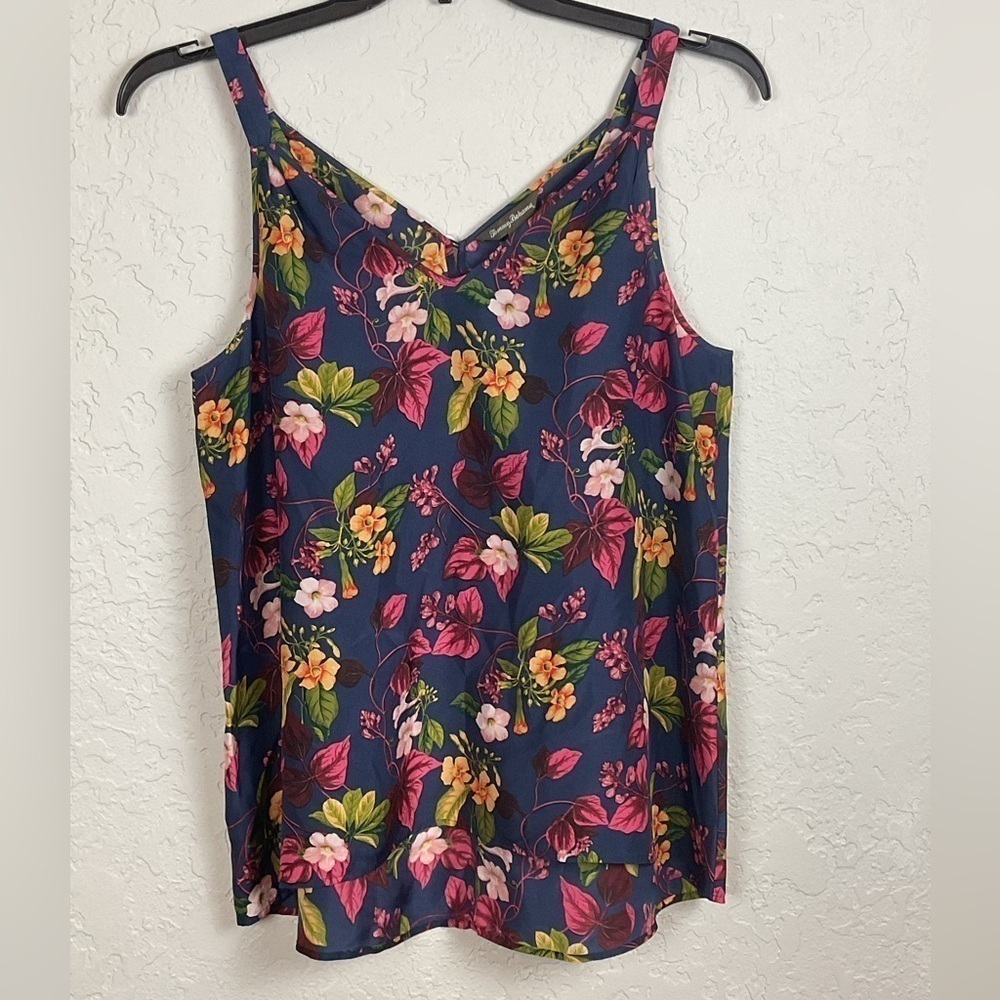 Tommy Bahama Navy Blue Tropical Floral 100% Silk Size Small Camisole/Tank